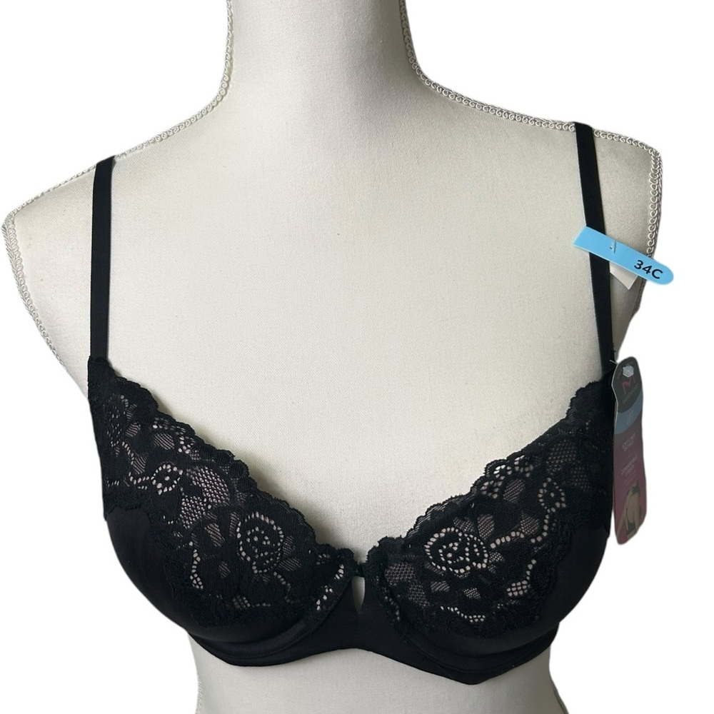 MAIDENFORM womens black lace lift underwire convertible black bra DM1195 34C NWT